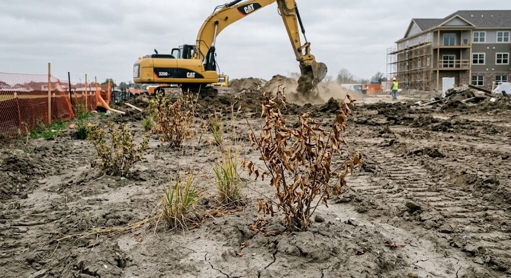Slide 3: Reason 1 - Compacted, low-organic soil left by grading